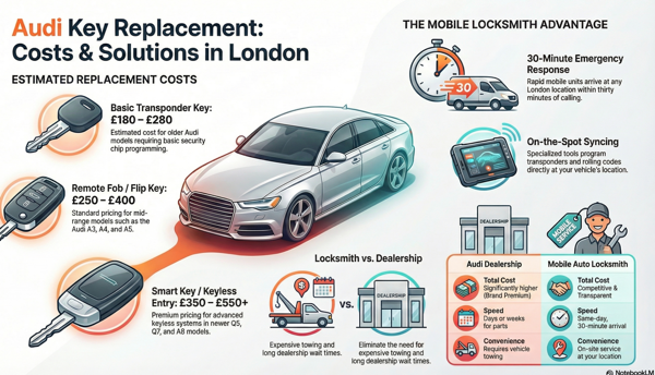 Audi Car Key Replacement Cost: Get Your New Key Fast, Stress-Free & On-Location | UK Auto Locksmith Audi Car key replacement cost in the uk